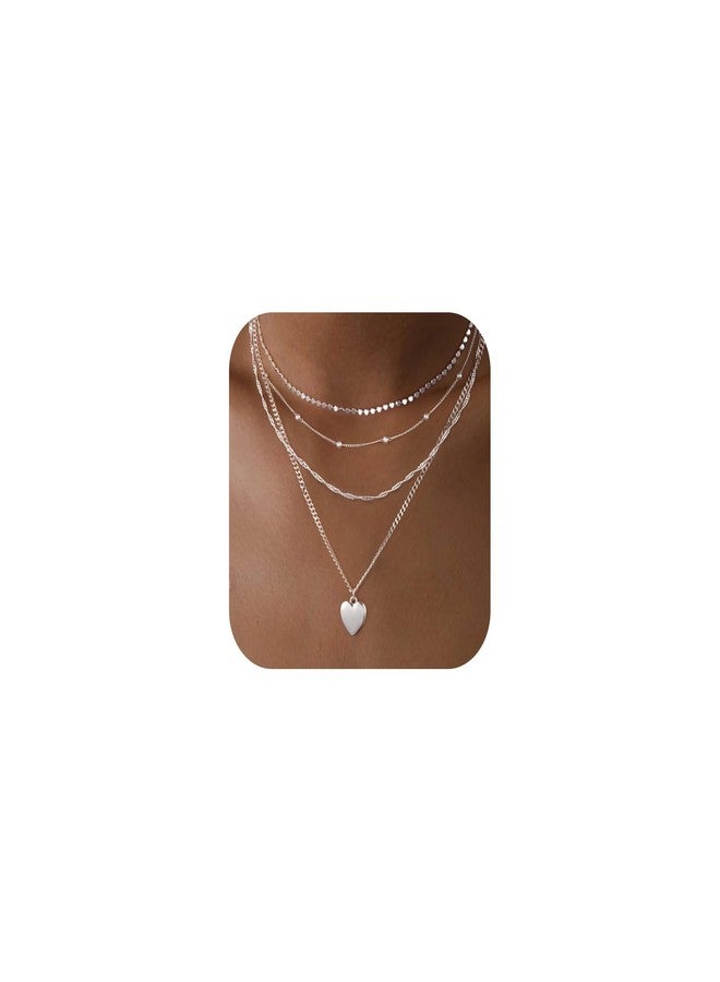 VIROMY Silver Necklace for Women 14k Gold Chain Necklaces Dainty Layered Necklaces Simple Stackable Neckalce Heart Pendant Necklaces Pearl Bead Chain Gold Choker Jewelry for Women - Image 1